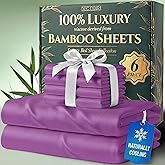 DECOLURE 100% Viscose Derived from Bamboo Sheets King Size - Luxury 6 Pc Naturally Cooling Sheets, Ultra Soft Bed Set - Deep 17" Pockets, Durable Double Stitching, Oeko Tex Standard (Purple)