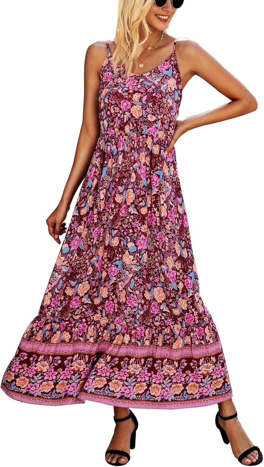 KIRUNDO 2021 Summer Women’s Spaghetti Maxi Dress V Neck High Waist