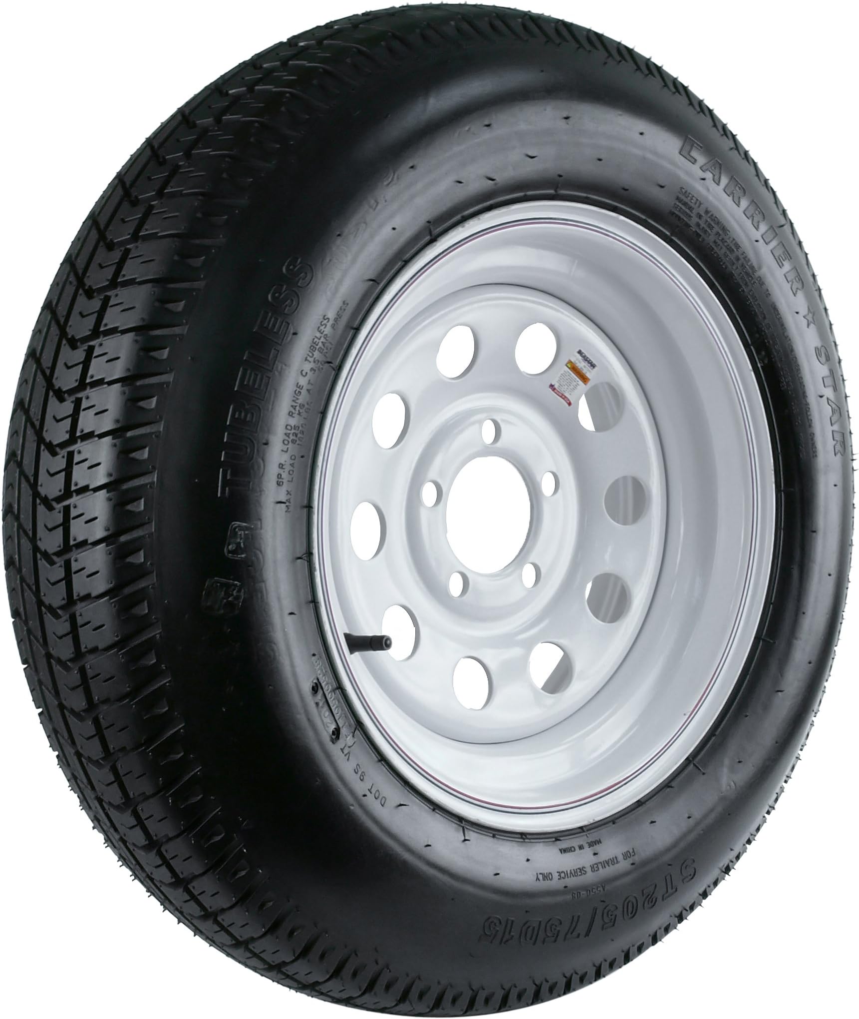 Kenda Carrier Star (15x5.5"/5x4.5") Mod Wheel with White Powder-Coat Pinstripe Finish LRC and Trailer Tire Assembly (205/75-15)