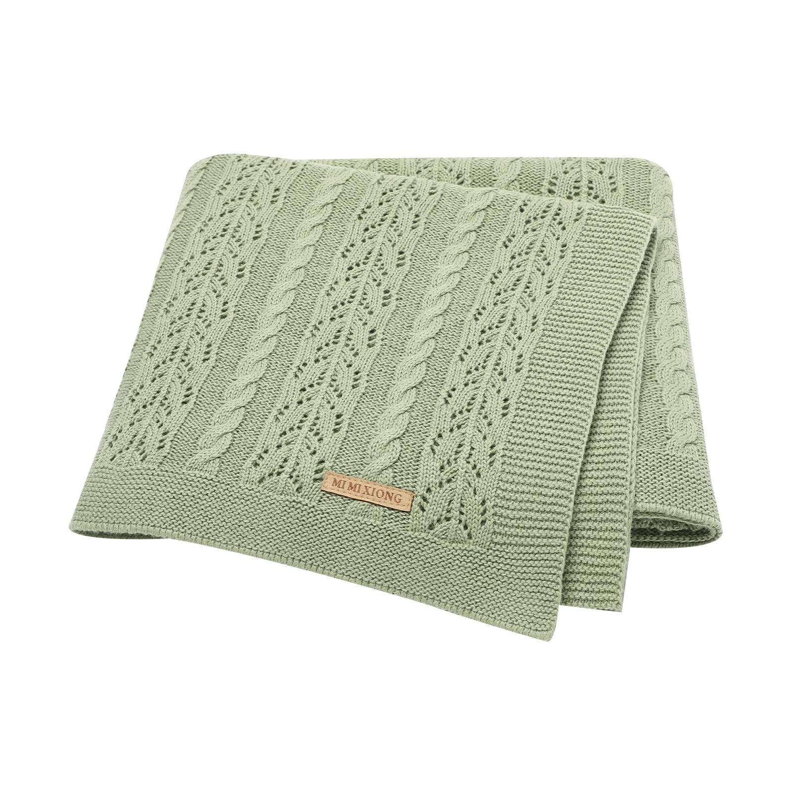 DovFanny Baby Blanket Cotton Cable Knitted Cellular Cozy Breathable Blanket for Baby Boy and Girls 90 x 70cm Light Green