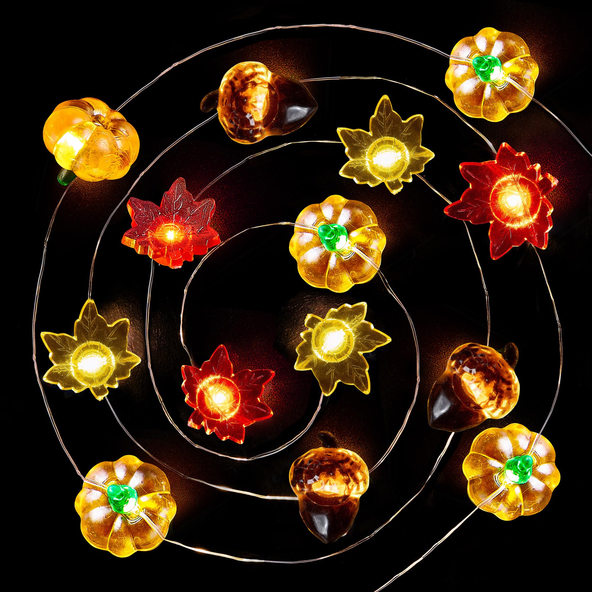 Photo 1 of BlcTec Fall Decorations for Home 12.8FT 40 LED Fall String Lights with Acorn, 3D Pumpkins & Maple Leaves, Battery Operated Fairy Lights with Timer for Indoor Outdoor Halloween Thanksgiving Fall Decor
