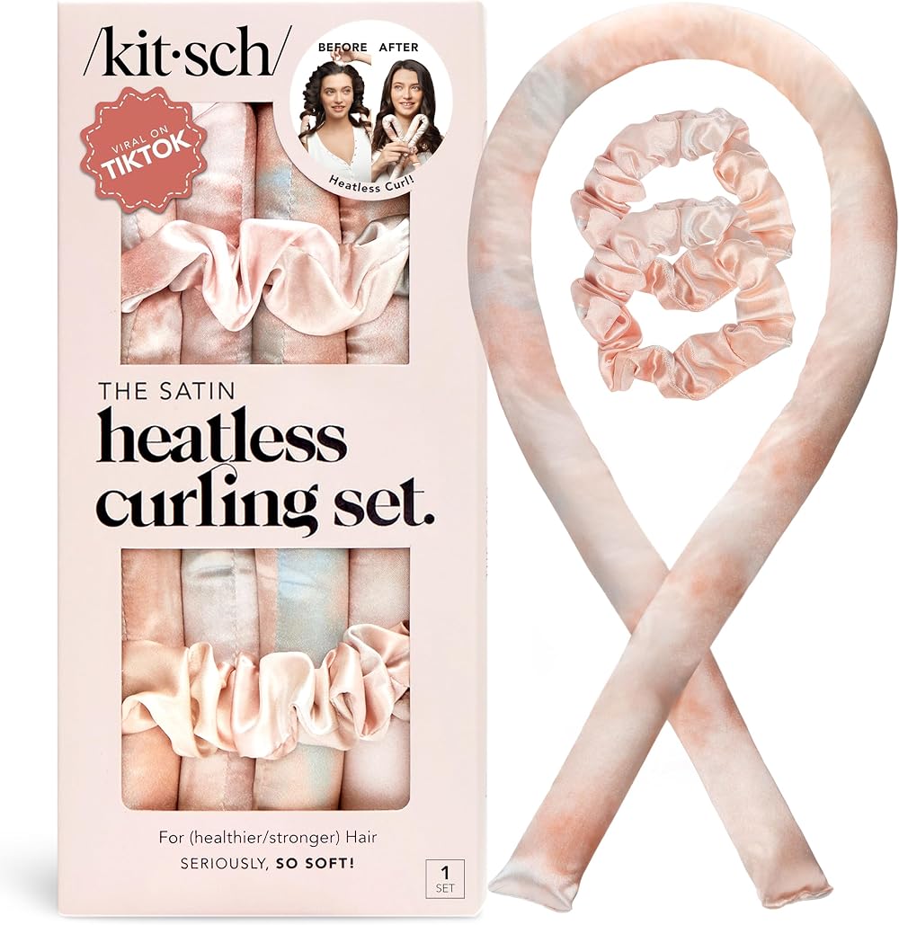 Kitsch Satin Heatless Curling Set Sunset Tie Dye - Overnight No-Heat Rods