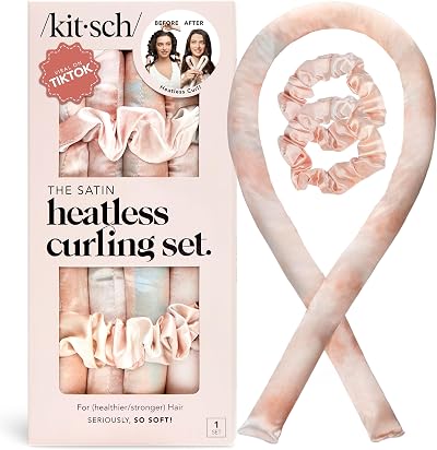 Kitsch Satin Heatless Curling Set Sunset Tie Dye - Overnight No-Heat Rods