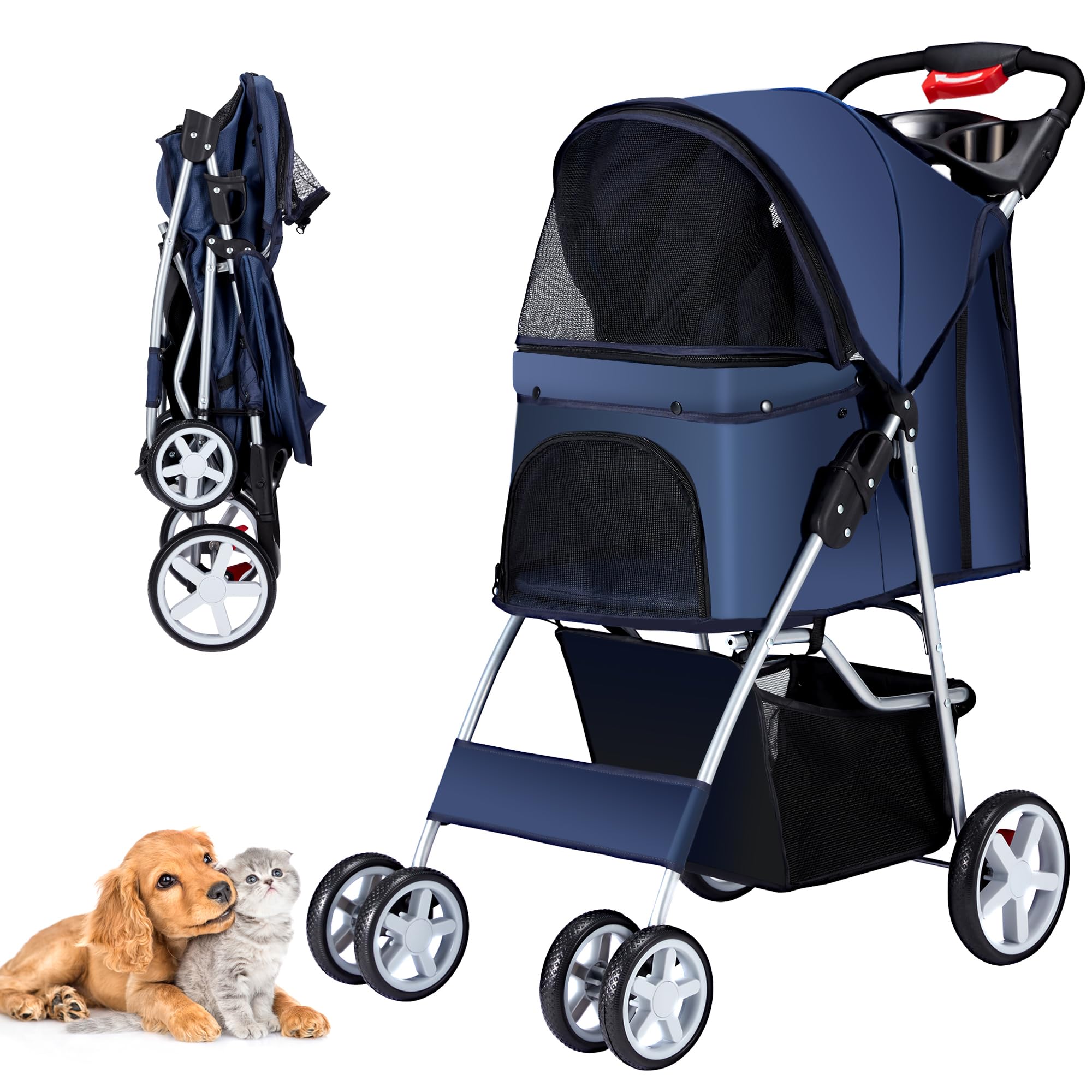 Azaeahom Pet Stroller 4 Wheels Dog Cat Stroller for