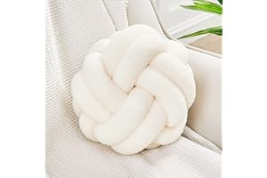 Uvvyui Knot Pillow Ball, Soft Ivory Home Decor Knotted Pillows, Handmade Round Plush Throw Pillow, Aesthetic & Cute Large Decorative Pillows for Bed, Floor, Couch, Bedroom Home Decor 11 inches