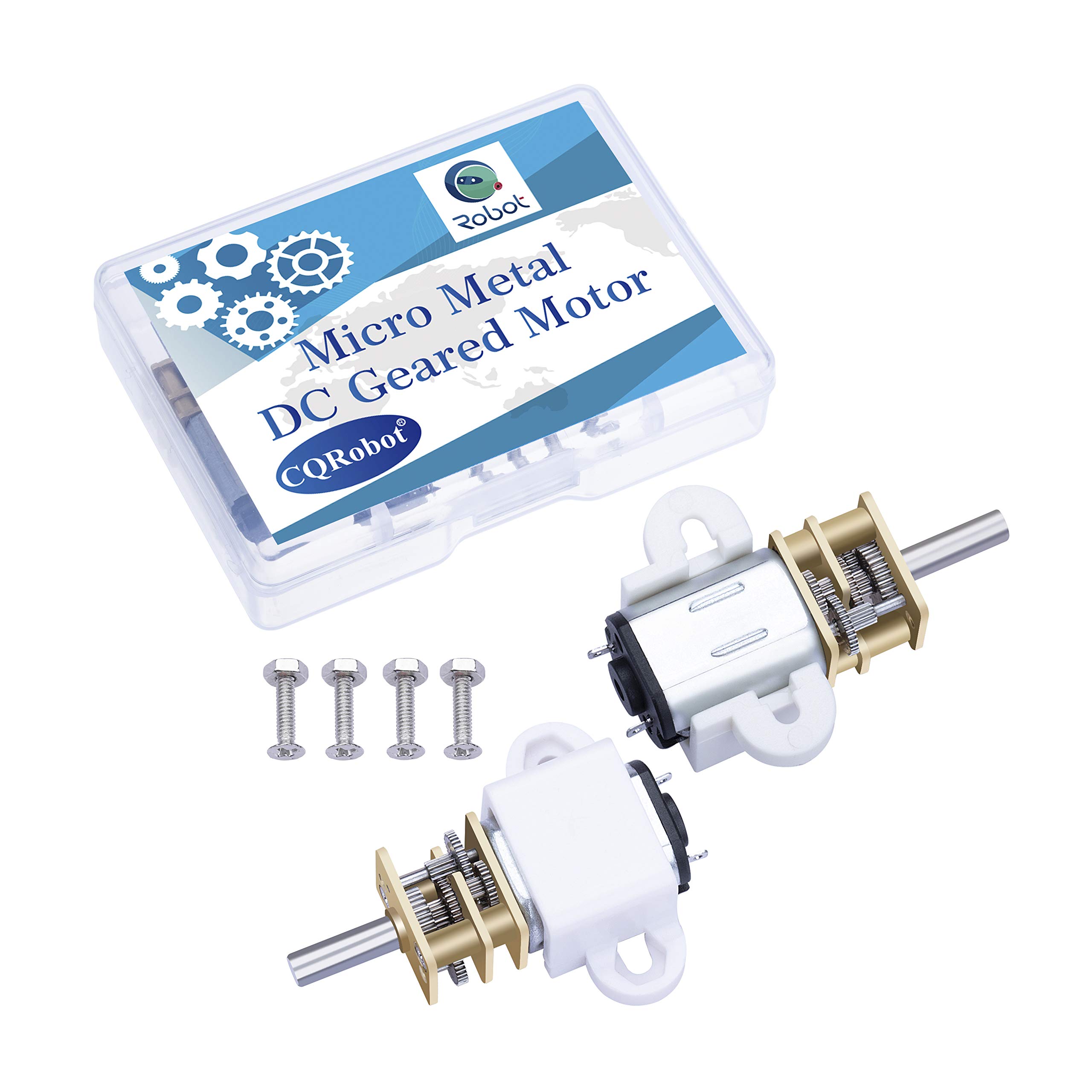 CQRobot 298:1 Micro Metal Gearmotor 12Dx24L mm Low-Power (LP) 6V (2 Pieces), 45 RPM/2.0 kg.cm (28 oz.in), with Mounting Bracket, D-Shaped Gearbox Output Shaft is 9 mm Long and 3 mm in Diameter.