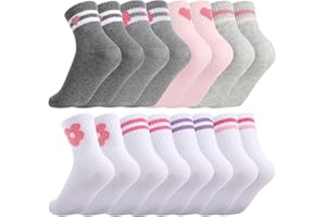Guiqulai 8 Pairs Girls Socks Kids Crew Athletic Socks Cotton Soft Heart Design Breathable Casual Sock for Girls