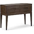 SIMPLIHOME Harper Console Table - 40 Inch Wide Solid Hardwood Sofa Table in Walnut Brown, Mid-Century Modern Storage Table for Entryway or Living Room with 4 Drawers, Notched Handles, and Tapered Legs