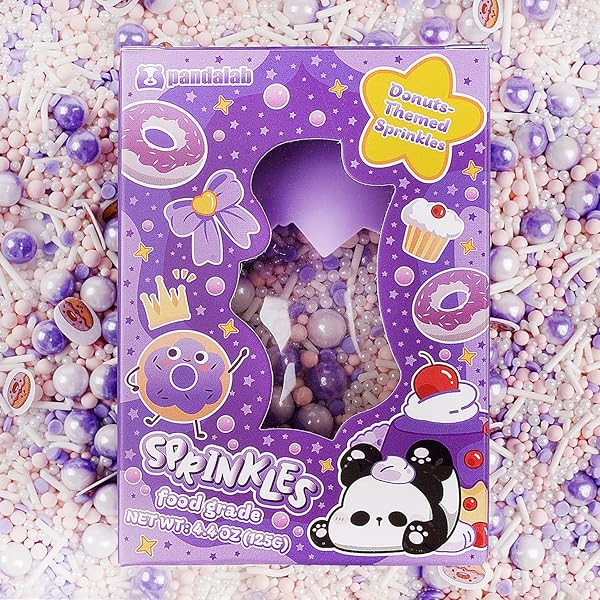 CAKE SPRINKLES, MIXED PEARL EDIBLE SUGAR PURPLE SPRINKLES FOR CUPCAKES, COOKIE, CONFETTI DECORATION, WITH DONUTS WAFER PAPERS, 4.4OZ