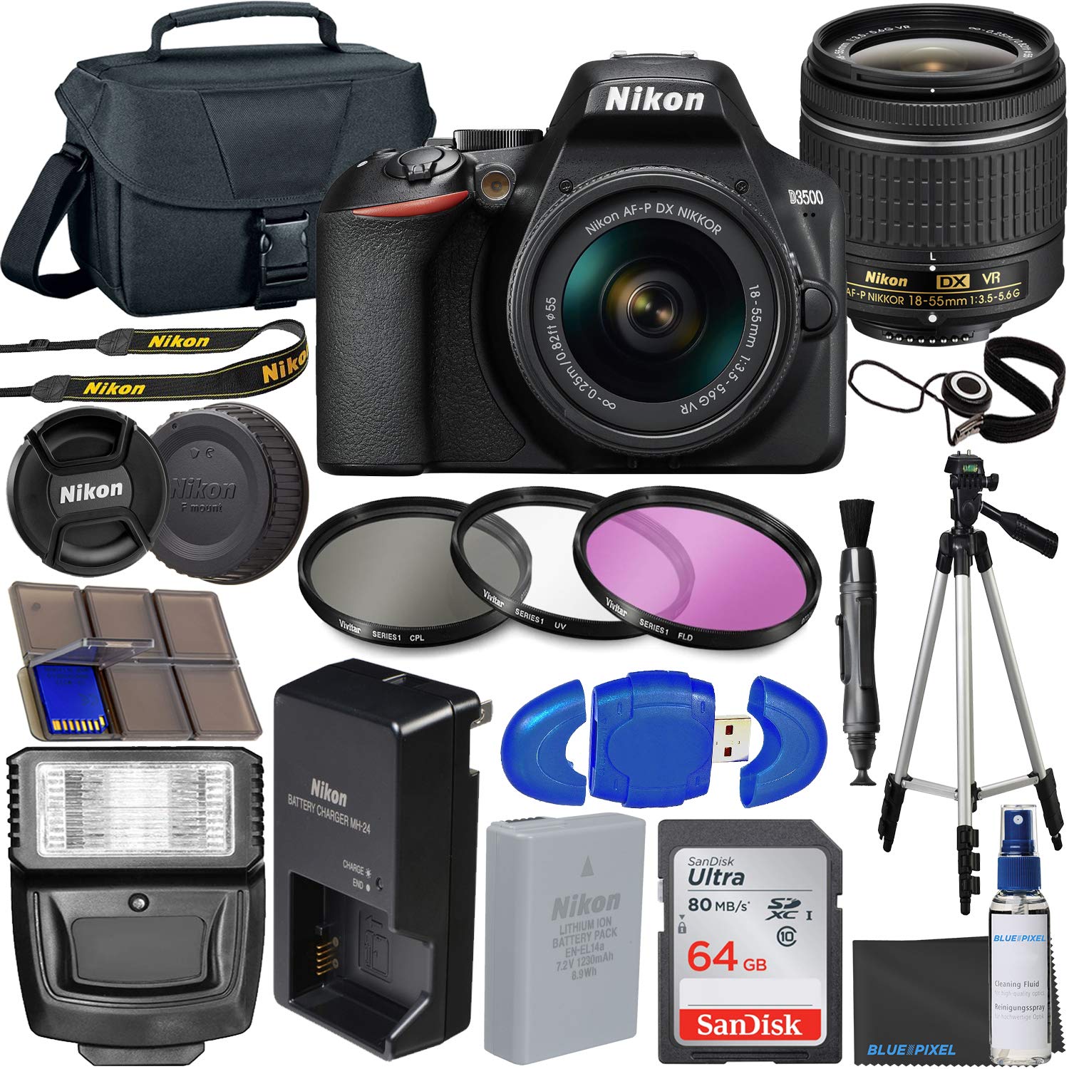 Mua Nikon D3500 DSLR Camera with 1855mm VR Lens + 64GB Card, Tripod