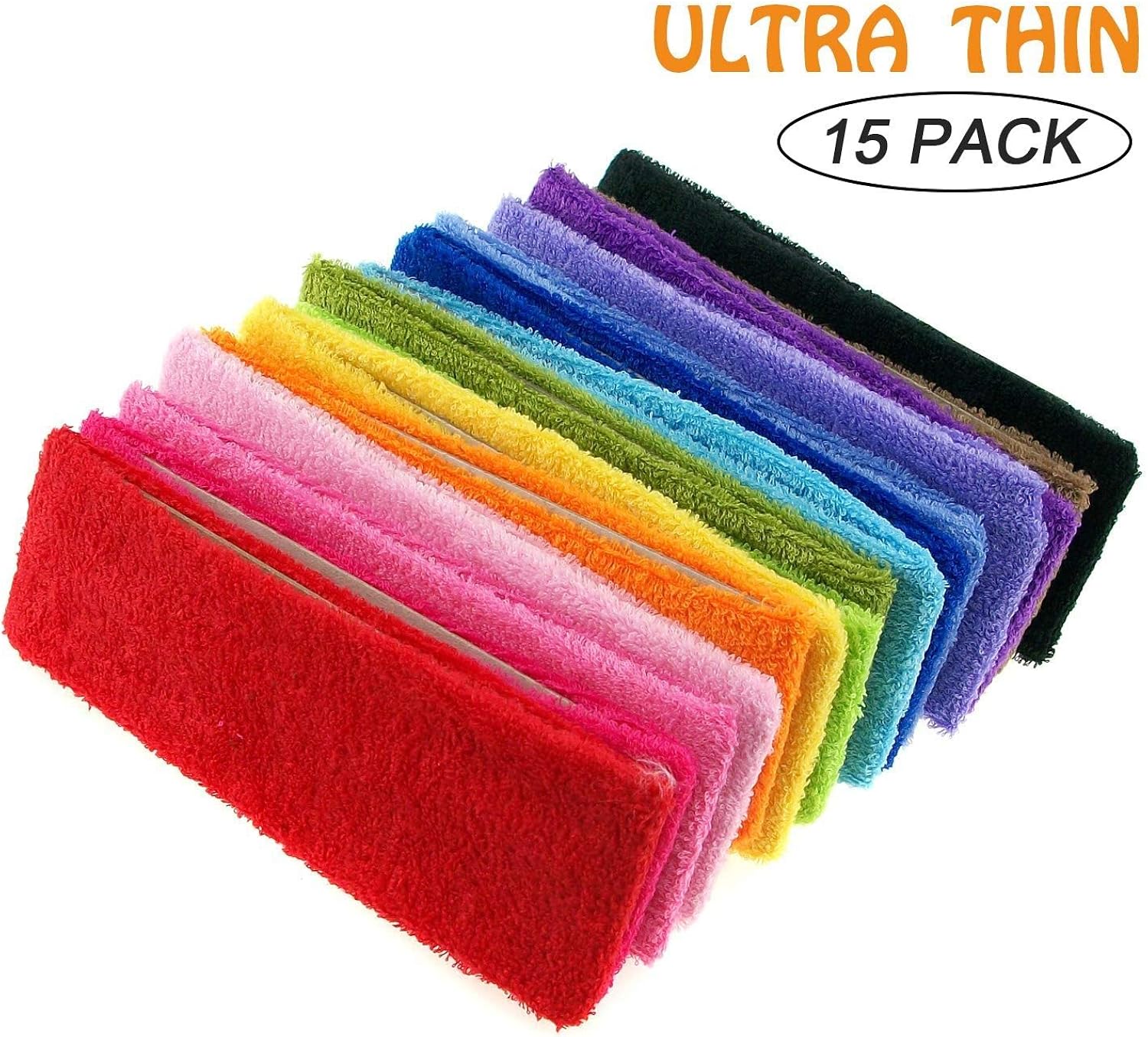 INNOLIFE Fashionable Thin Gym Workout Women's Yoga Soft Cotton Stretchy Headbands Sweatbands Sports Indoor Outdoor Yoga Dance Exercise Fitness Headbands (15pcs Mixed Colors): Clothing