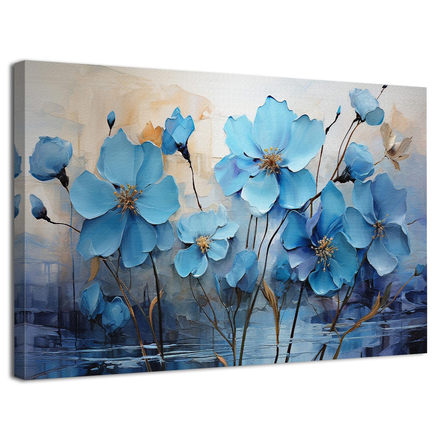 Blue Wildflower Wall Art Abstract Peony Poppy Floral Wall Decor Nature Flowers Scenery Canvas Prints Pictures Modern Minimalist Artwork for Bedroom Bathroom Living Room Home Decorations 30x40cm