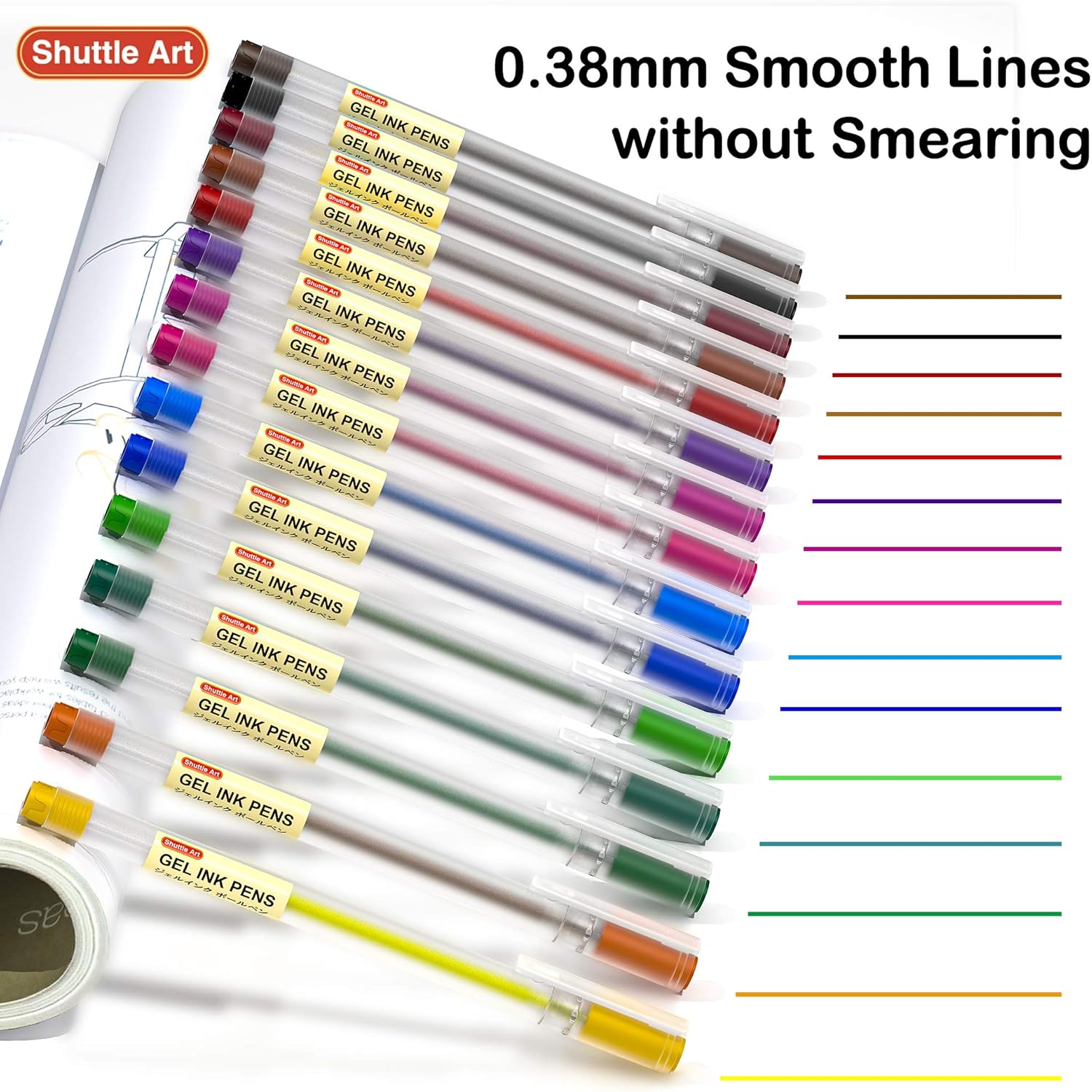Shuttle Art 15 Colours Gel Ink Pens, 0.38mm Extra Fine Point Ballpoint Pens - Image 3