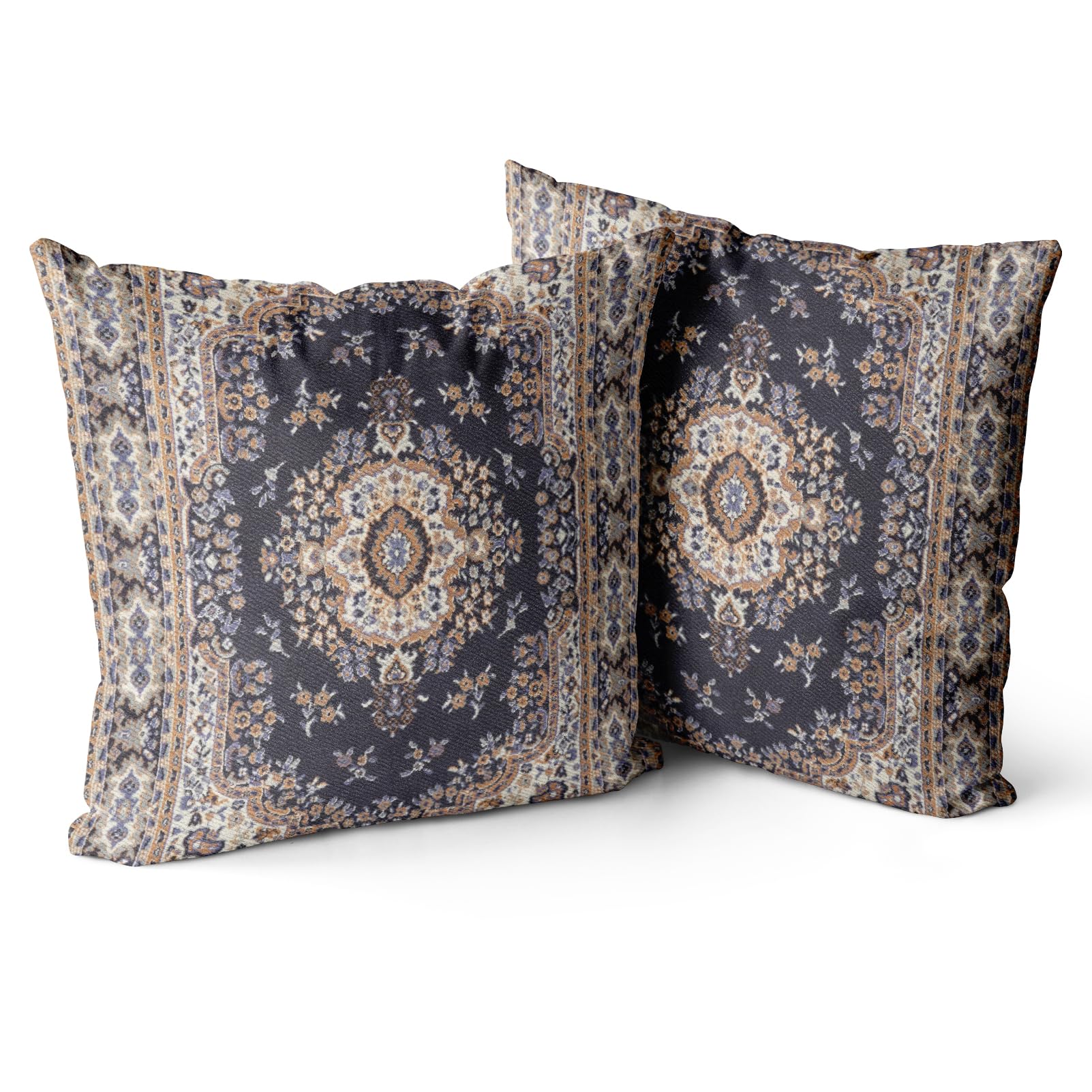 Snylcce Boho Pillow Covers 45x45 CM Set of 2 Bohemian Carpet Throw Pillows For Couch Navy Blue Red Geometric Floral Decorative Pillow Cases Farmhouse Home Decor For Sofa Outdoor(Black gold) — image 1