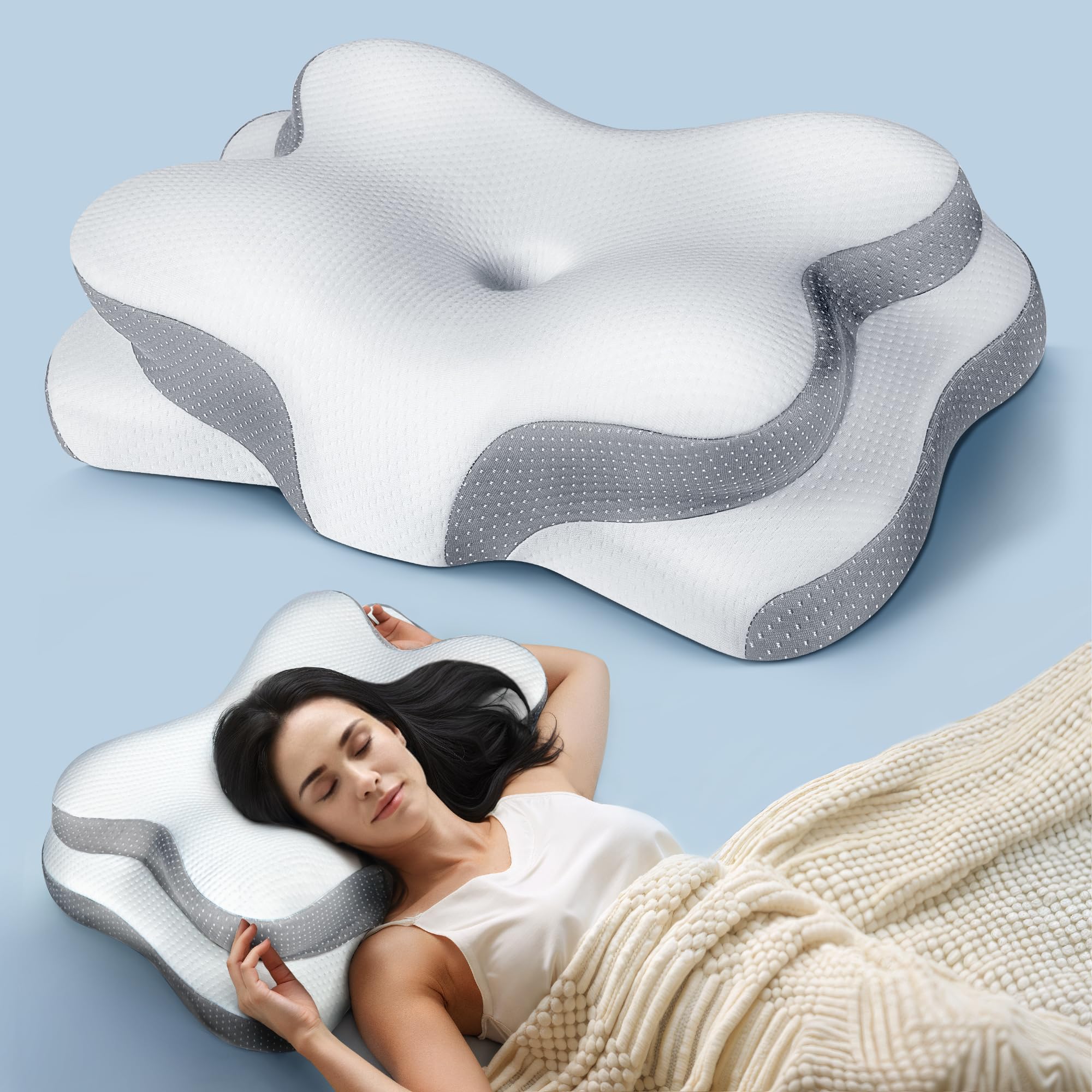 Osteo Sustained Cervical Health Neck Pillow, Contour Zoned Design Ergonomic Pillow for Pain Relief, No-Temperature Affected Memory Foam Pillows, Cooling Pillow Support Side, Back, Stomach Sleeper Image