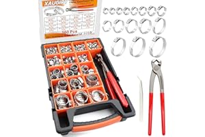 360Pcs 16-Sizes 304 Stainless Steel Stepless Single Ear Hose Clamp Assortment Kit,Adjustable 5.3-36.1mm,with Ear Clamp Pincer