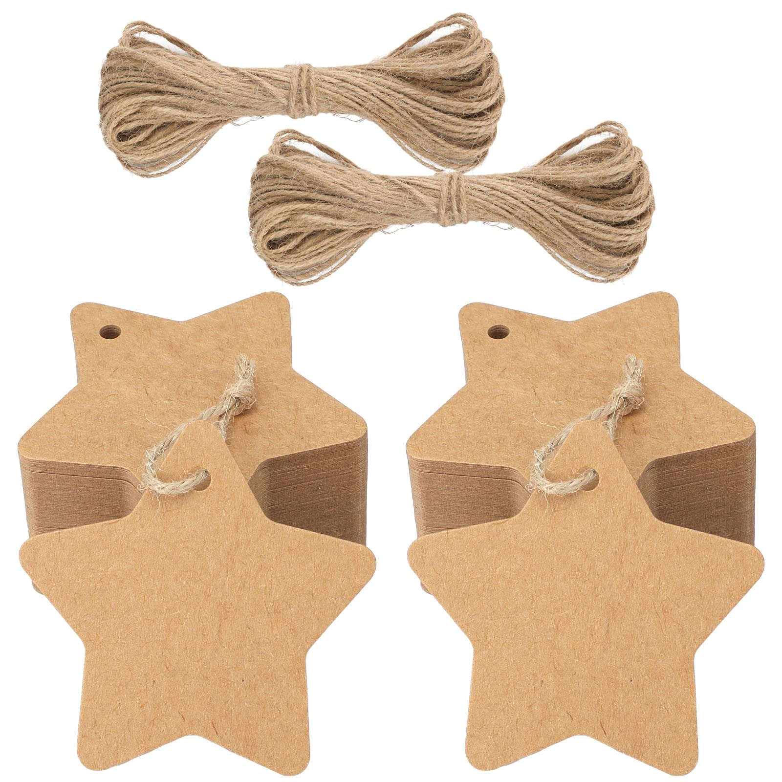 jijAcraft Christmas Star Gift Tags: 100Pcs Brown Christmas Labels with String, Hang Kraft Paper Tags for Presents, Gift Wrapping, Xmas DIY Crafts