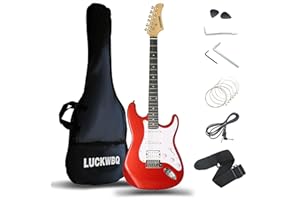 LUCKWBQ Electric Guitar Beginners Kit, w/Aceesccories, Bag, Picks, Strap, 6 Strings, Tremolo Arm - Guitarra Electrica for Starters, Adults, Kids, Travel (Red)