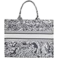 Fashion luxury tote bag cotton linen one shoulder handbag large capacity jacquard embroidery retro exquisite graffiti