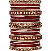 Aheli Ethnic Colorful Metal Bangles Chudha Set Stone Studded Bangle Set Indian Wedding Wear Fashion Jewelry Gift for Women Blue
