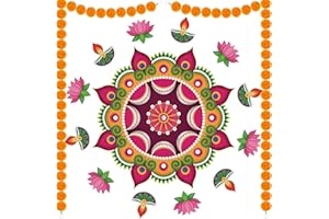 Funnlot 16PCS Diwali Decorations Items,Happy Diwali Rangoli Stickers for Floor with 2 Artificila Marigold Garlands Lotus Flow
