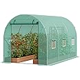 VEVOR Walk-in Tunnel Greenhouse, 9.6x6.4x6.2 ft Hoop House Greenhouse Tunnel, Plant Hot House with Galvanized Steel Frame, Green PE Cover, Roll-up Zipper Door and 6 Windows for Outdoor