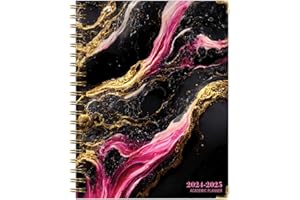 GLOBAL PRINTED PRODUCTS HARDCOVER Academic Year 2024-2025 Planner: (June 2024 Through July 2025) 8.5"x11" Daily Weekly Monthly Planner Yearly Agenda. Bookmark, Pocket Folder and Sticky Note Set (Dark Gold Marble)