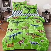 Leaflin Kids Dino Comforter Set Twin Size for Boys Girls Green Dinosaur Bedding Quilt Sets 5 Pieces Bed in A Bag with Comforter Sheets Pillowcases