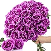 Thiccywoov 30 Pcs Rose Artificial Flowers in Bulk Real Touch Long Stem Silk Roses Bouquets Realistic Faux Flowers for Wedding Bridal Shower Home Decor Floral Arrangements Table Centerpiece(Purple)
