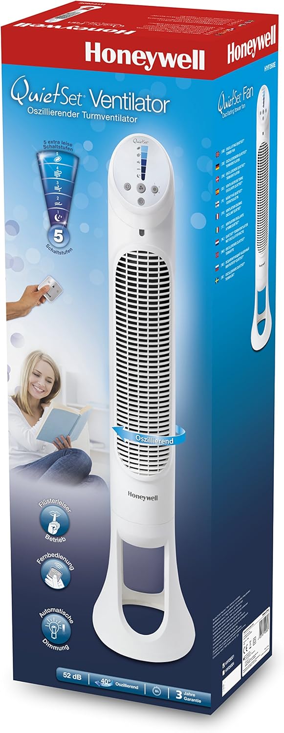Honeywell QuietSet Tower Fan with Remote Control, White HYF260E1