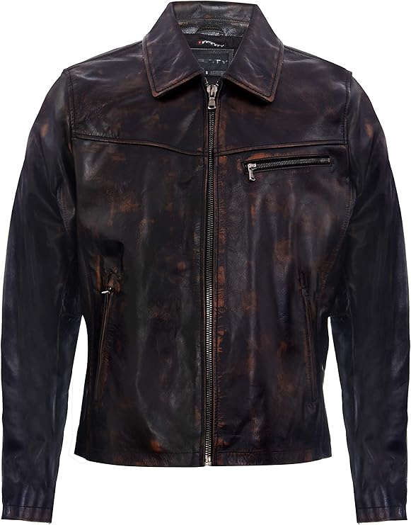 Men S Vintage Faded Brown Leather Harrington Jacket At Amazon Men S Clothing Store