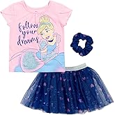 Disney Princess Moana Frozen Girls T-Shirt Tulle Mesh Skirt and Scrunchie 3 Piece Outfit Set Toddler to Big Kid