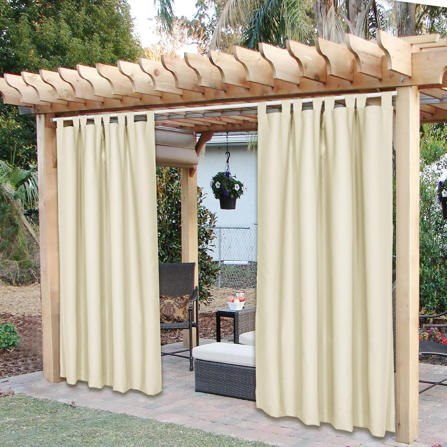 Outdoor Curtains - Frelement Outdoor Curtains Extra WideTab Top Velcro Thermal Insulated Pravicy Protection Indoor/Outdoor Drapes Panels for Gazebo Pergola, Beige, 150W x 102L, 1 Panel