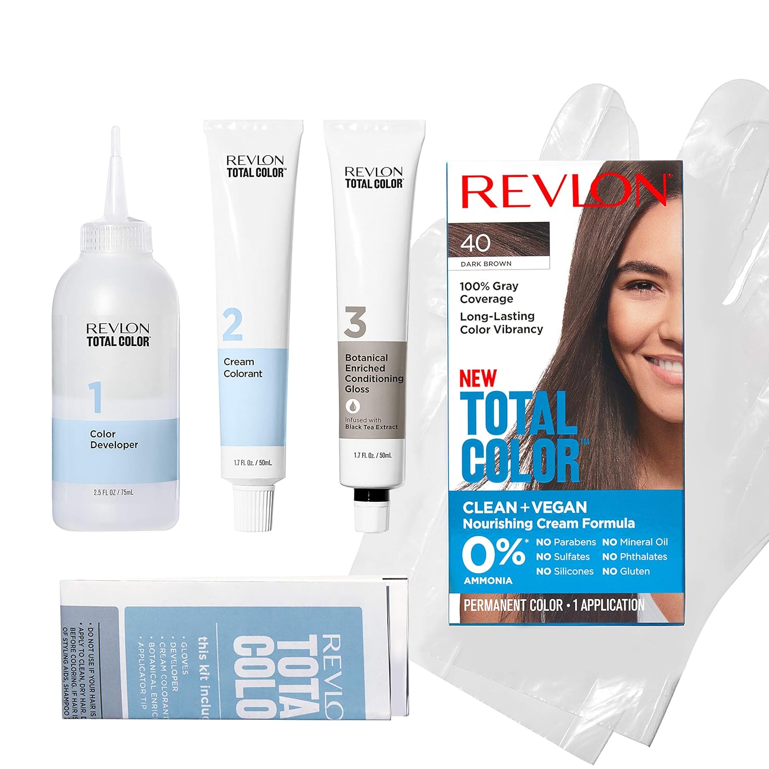Revlon Total Color Hair Color, Clean and Vegan, 100% Gray Coverage Hair Dye, 3 count, 10 Black, 10.2 Ounce : Beauty