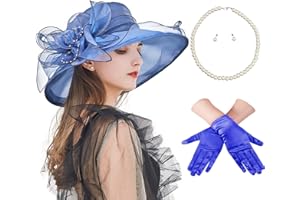 MS.ING Womens Kentucky Derby Hat,4PCs Fascinators for Women Tea Party Bridal Church Hat Set with Gloves Necklace Earrings