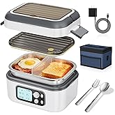Yofidra Cordless Heated Lunch Box, 24000mAh 100W Electric Lunch Box with Smart Timer, 6.3-Cup Super Large Lunchbox for Men & Women, Portable Food Warmer with Insulated Bag for Outdoor/Office, White
