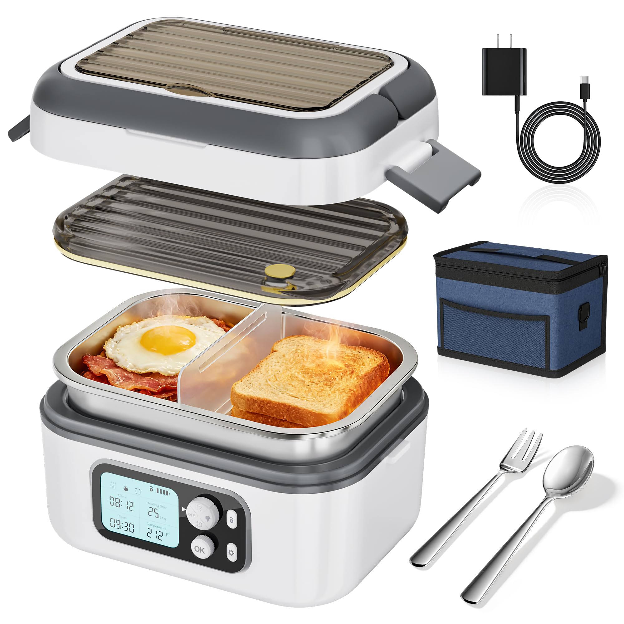 Photo 1 of Yofidra Heated Lunch Box, Cordless 24000mAh 100W Electric Lunch Box with Smart Timer, 6.3-Cup Super Large Lunchbox for Men & Women, Portable Food Warmer with Insulated Bag for Outdoor/Office, White