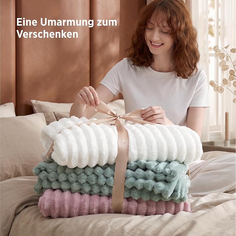 Kuscheldecke 150x200 Zimmer Deko - Tagesdecke, Beige
