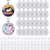 Hicarer 120 Pieces Sublimation Pendant Trays Set, Includes 30 Round Bezel Blank Trays, 30 Transparent Glass Cabochons, 30 Round Aluminum Sheets, 30 Adhesive Sheets for Jewelry Making