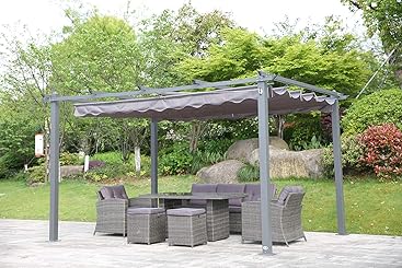 Angel Living 3X4M Gazebo Aluminum Pergola for Outdoor Garden Patio Grey ...