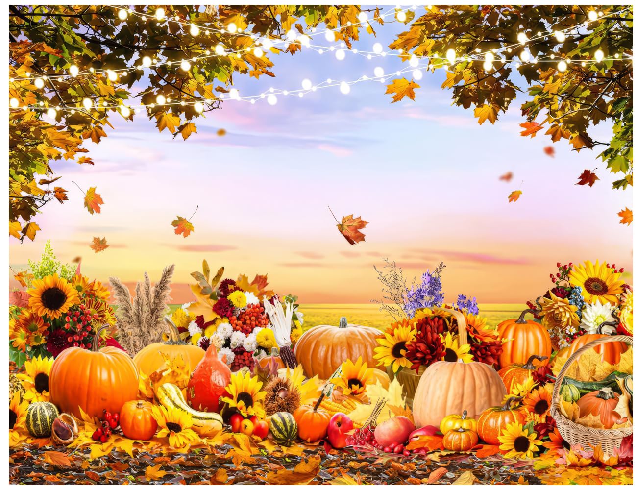 Photo 1 of 10X8FT Fall Photo Backdrop Thanksgiving & Autumn Forest Scene with Pumpkins Fall Photography Backdrop YY-2535