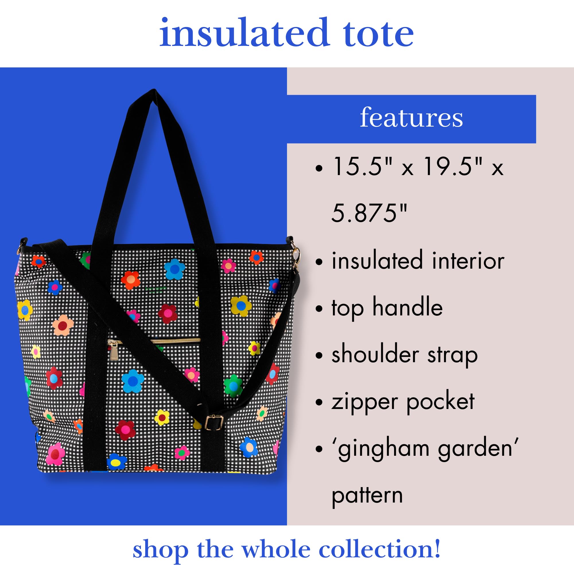 kate spade new york Large Capacity Insulated Cooler Tote Bag, Soft Sided Portable Beach Cooler with Shoulder Strap