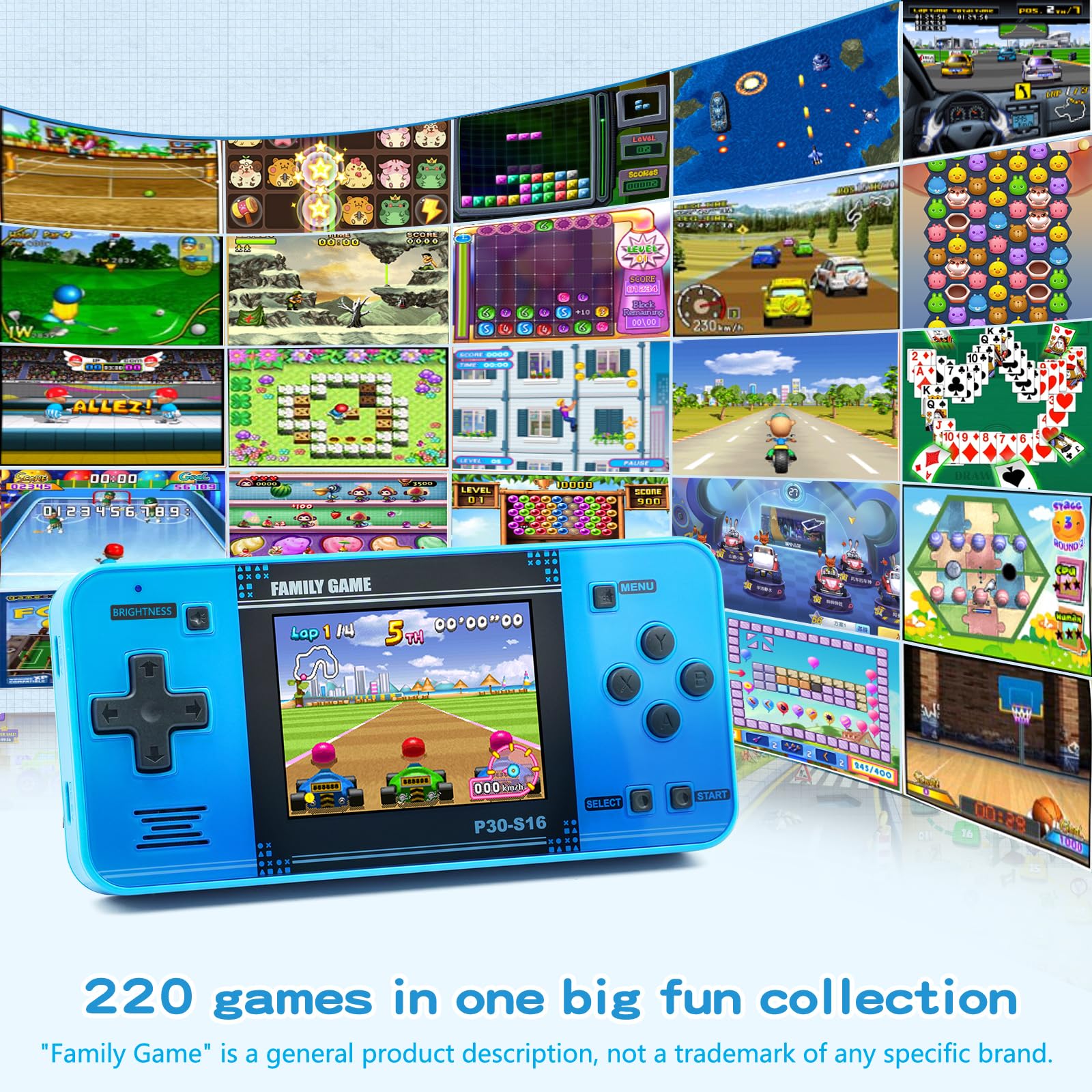 Handheld Game for Kids -Preloaded 220 Retro Video Games, Portable Gaming Player with Rechargeable Battery 3.0