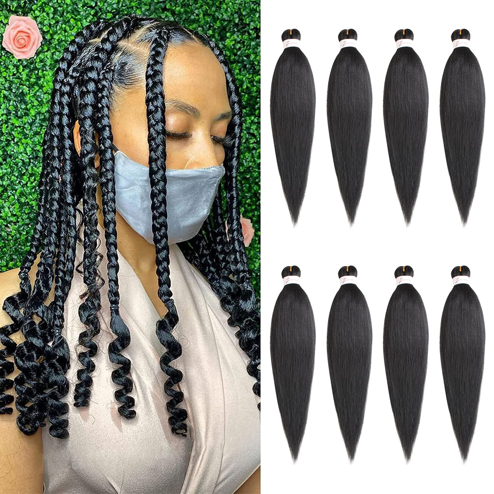 XTREND 16 Inch Natural Black EZ Braids 8Packs Pre-Stretched Easy Braiding Hair Extensions for Box Braids Hair Hot Water Setting Synthetic Fiber Hair Extensions 1B# โ image 1