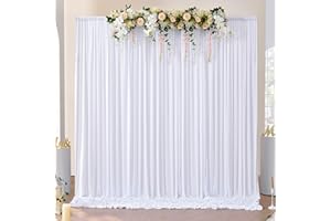 NSSONBEN 10x10 ft Wrinkle Free White Backdrop Curtains for Parties, Polyester Photo Backdrop Drapes 2 Panels 5x10ft for Wedding Birthday Party Photography Background Indoor Outdoor