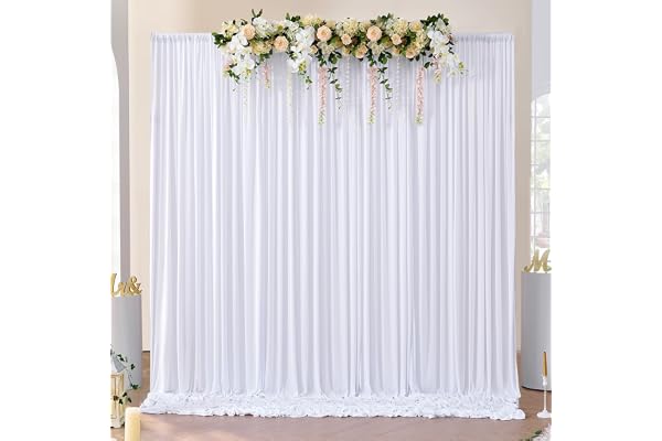 NSSONBEN 10x10 ft Wrinkle Free White Backdrop Curtains for Parties, Polyester Photo Backdrop Drapes 2 Panels 5x10ft for Wedding Birthday Party Photography Background Indoor Outdoor