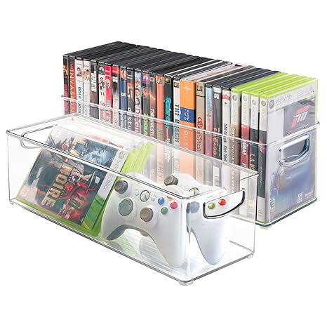 mDesign 2er-Set Aufbewahrungsboxen – Schubladen Organizer zum Verstauen von CDs, DVDs oder Schreibwaren – stapelbare Aufbewah