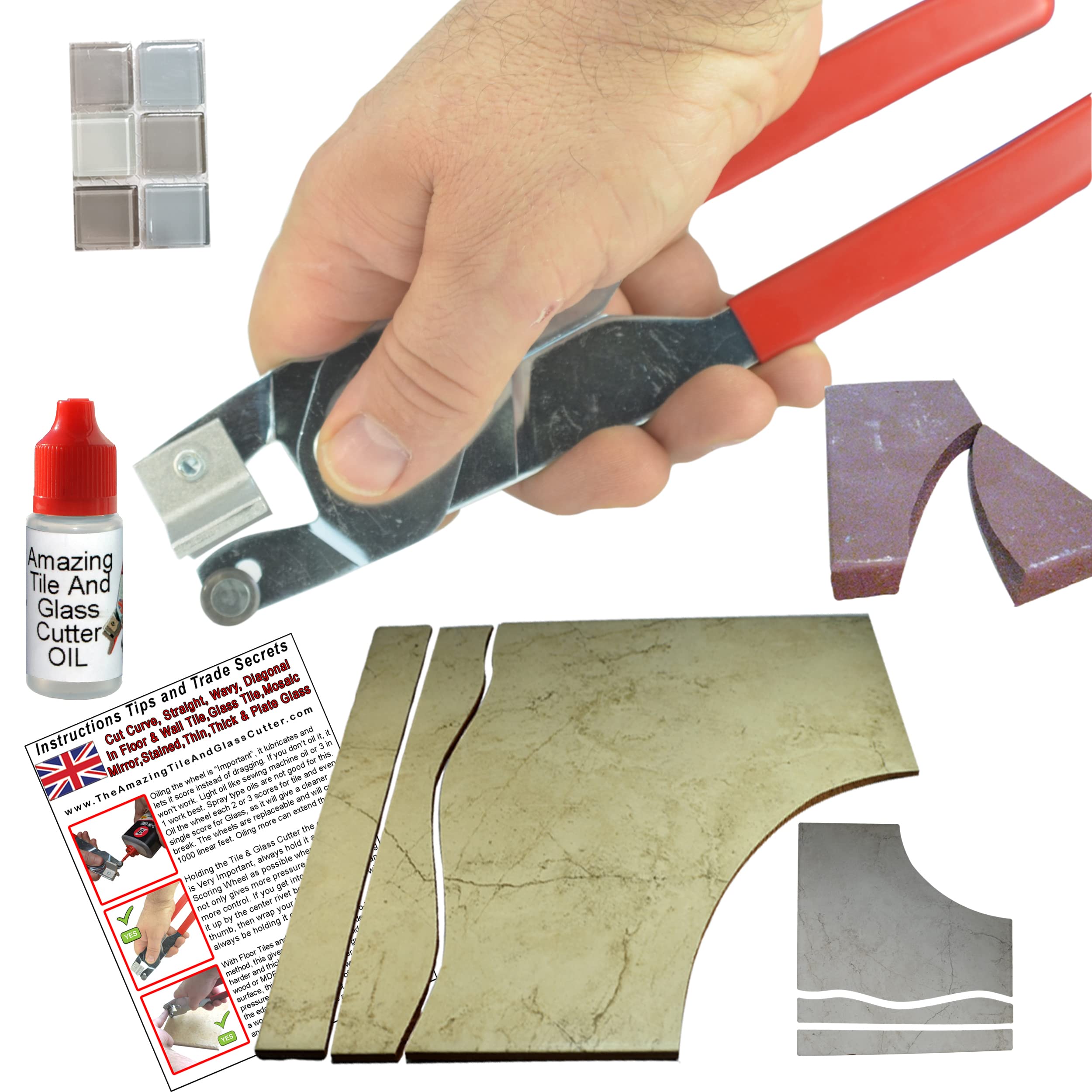 Tile Cutter for Ceramic, Glass, Wall, and Porcelain Flooring - Straight or Quarter Curve Handheld Tool - Faster and Cleaner Than a Wet Saw