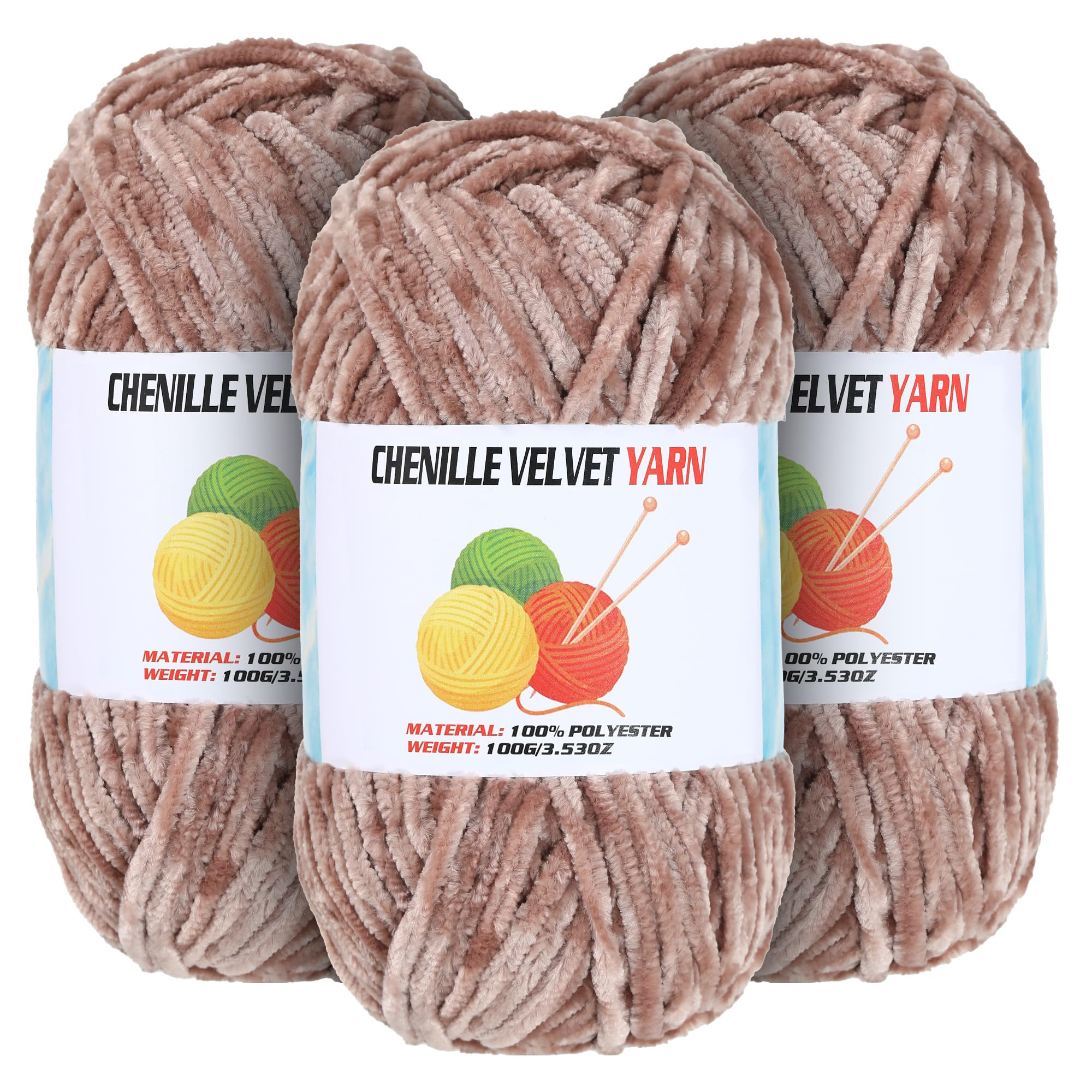 Photo 1 of 3 * 100g Velvet Chenille Chunky Yarn for Crocheting, Handcrafts Weaving Soft Chenille Yarn for Crocheting Clearance, Used for Making Baby Yarns Blanket, Clothes, Knitting Creations (Camel)