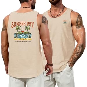 VOGSTART Mens Graphic Muscle Tank Top Beach Slub Cotton Sleeveless Shirts | Design, Print, Casual, Summer, Vacation, Holiday,